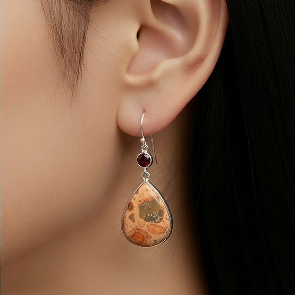 Coffee Bean Jasper & Garnet Earrings View 2